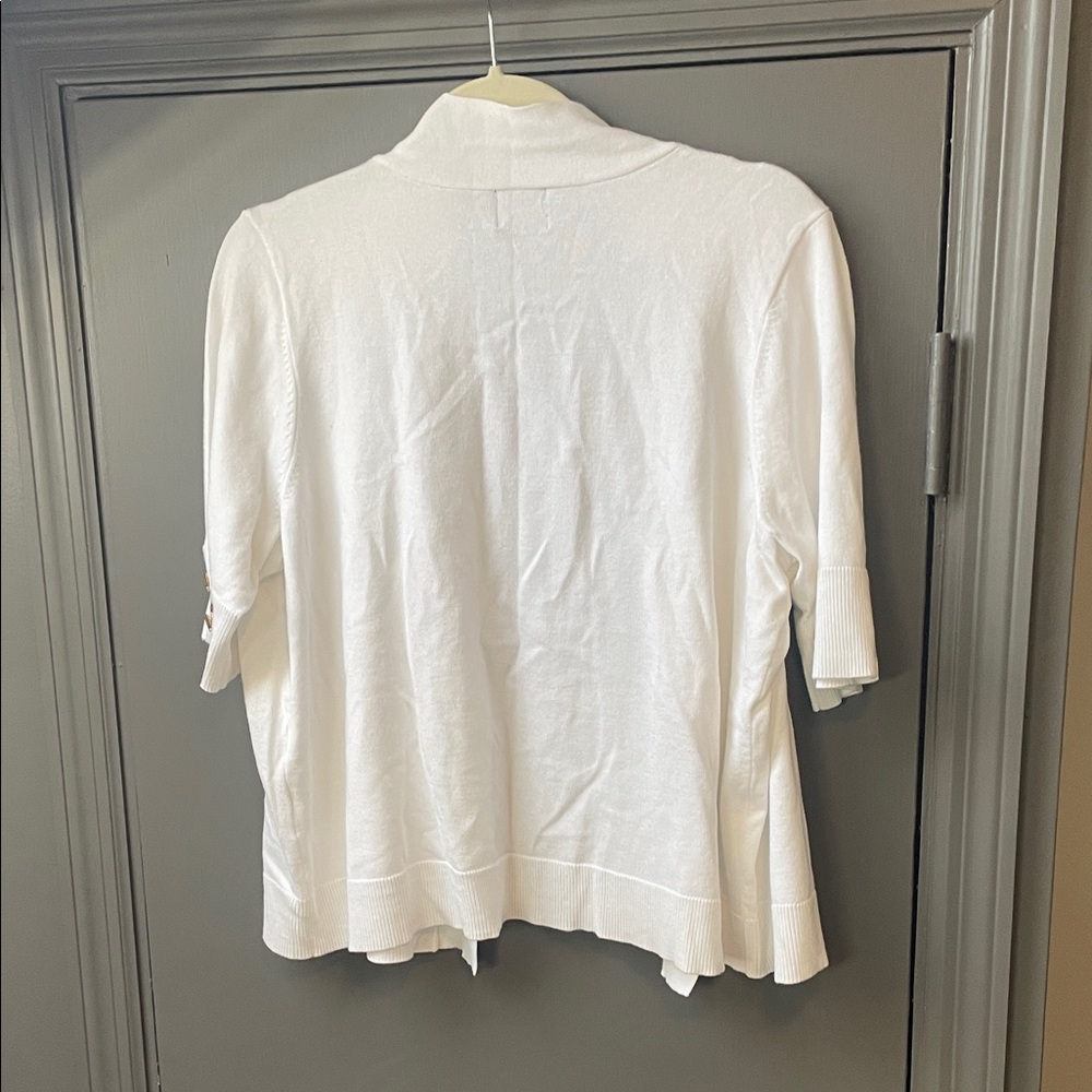 JM Collection White Open-Front Short Sleeve Cardigan - Picture 3 of 4